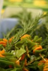 brochette de haricot mange-tout et carotte sur branche de romarin